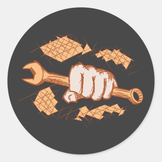 Mechanisch/Technicus. Schroefsleutel in hand/vuist Ronde Sticker (Voorkant)