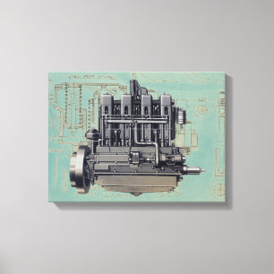 Mechanisch trekwerk van de vroege-machinemotor canvas afdruk