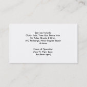 Mechanisch voor reparatie van auto's visitekaartje (Achterkant)