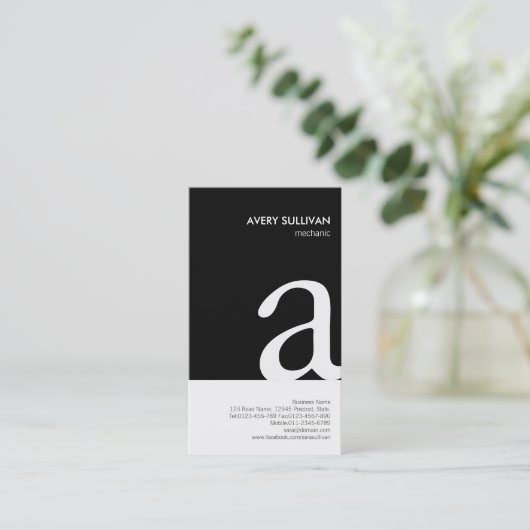 Mechanisch zwart-wit monogram Visitekaartje (Staand voorkant)