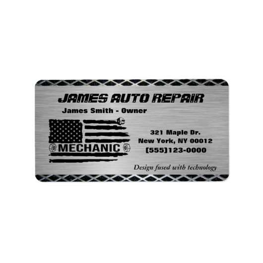 Mechanische Amerikaanse vlag Auto Reparatie Busine Etiket (Voorkant)