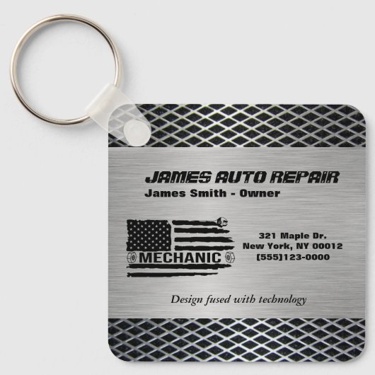 Mechanische Amerikaanse vlag Auto Reparatie Busine Sleutelhanger (Voorkant)
