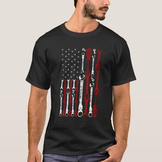 Mechanische Amerikaanse Vlag Shirten Patriottisch  T-shirt (Voorkant)