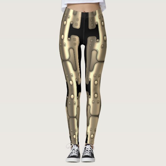 Mechanische Android Metallic Gouden Robot Leggings (Voorkant)