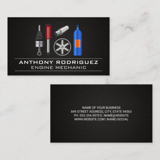 Mechanische Auto Reparatie Logo | Koolstofvezel au Visitekaartje (Voorkant / Achterkant)