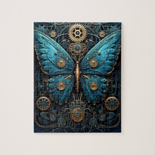 Mechanische Blauwe Monarch Vlinder Puzzel (Verticaal)