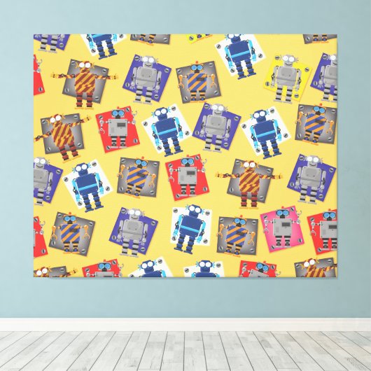 Mechanische Cartoon van robot Canvas Afdruk (Insitu (Houten vloer))