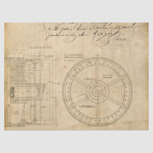Mechanische cirkelschema's voor de ontkoppeling va tissuepapier (Voorkant)