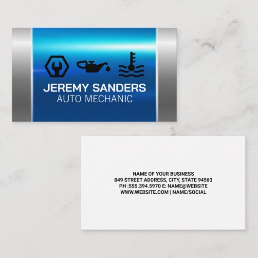 Mechanische diensten | Blauw grijs metaal Visitekaartje (Voorkant / Achterkant)