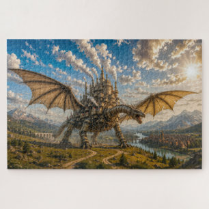 Mechanische Draak met een Stoomfantasie Stad Legpuzzel