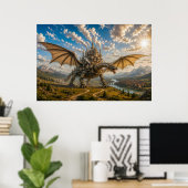 Mechanische Draak met een Stoomfantasie Stad Poster (Thuiskantoor)