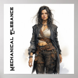 Mechanische Elegantie Steampunk jonge vrouw Poster