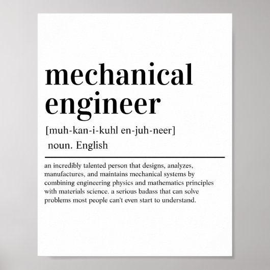 Mechanische engineer Definition Funny Engineering Poster (Voorkant)