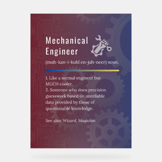 Mechanische engineer Funny Definition Acryl Bord (Voorkant)
