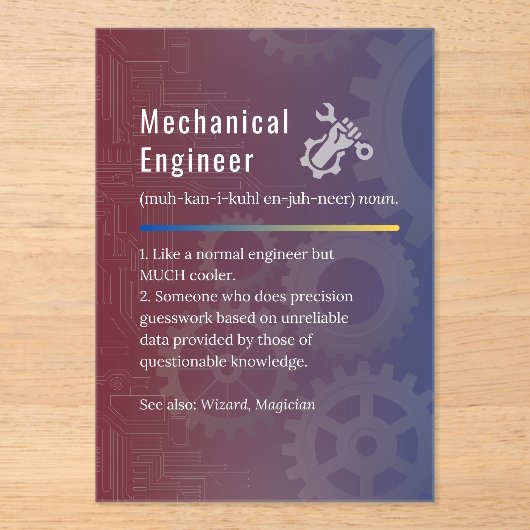 Mechanische engineer Funny Definition Acryl Uitnodigingen (Voorkant)