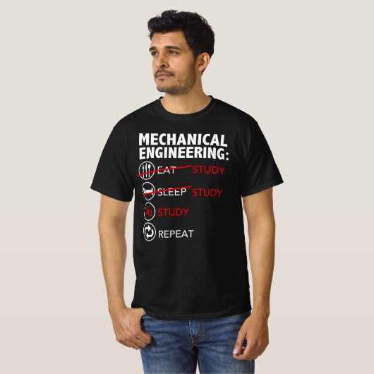 Mechanische Engineering Eat Study Sleep Student T-shirt (Voorkant volledig)
