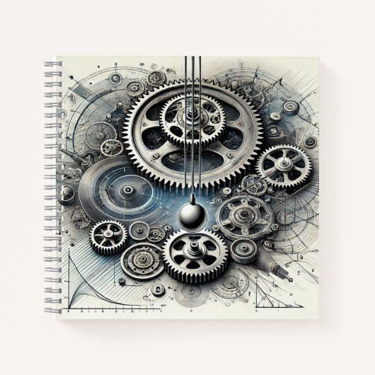 Mechanische fysica tandwielen, beweging en diagram notitieboek (Voorkant)
