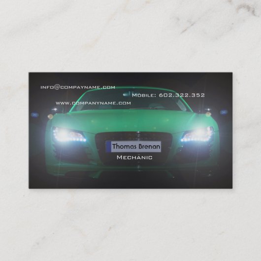 Mechanische Green Car Night Light Racer Visitekaartje (Voorkant)