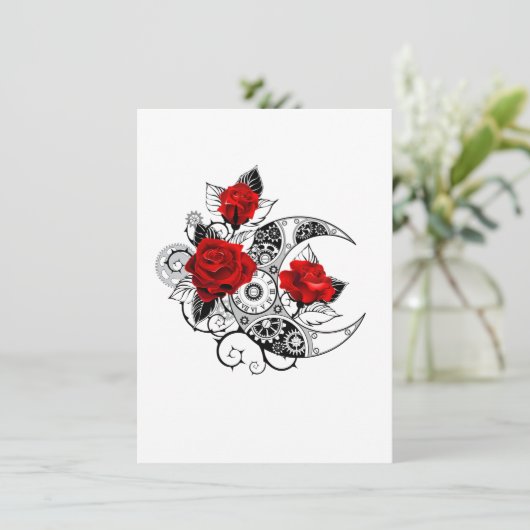 Mechanische haling met rode rozen advieskaart (Staand voorkant)