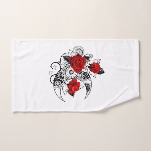 Mechanische haling met rode rozen bad handdoek (Handdoek)