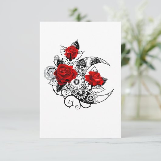Mechanische haling met rode rozen bedankkaart (Staand voorkant)