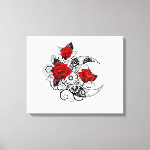 Mechanische haling met rode rozen canvas afdruk