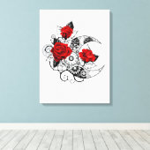 Mechanische haling met rode rozen canvas afdruk (Insitu (Houten vloer))