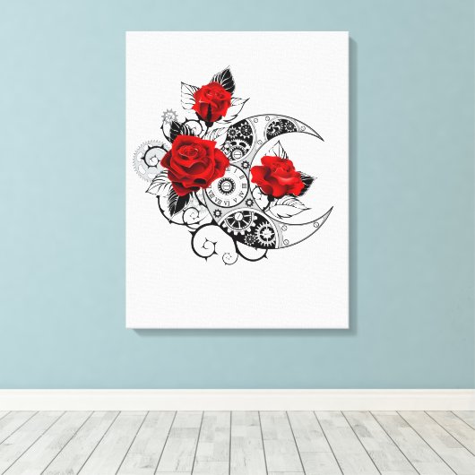 Mechanische haling met rode rozen canvas afdruk (Insitu (Houten vloer))