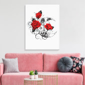 Mechanische haling met rode rozen canvas afdruk (Insitu (Woonkamer))