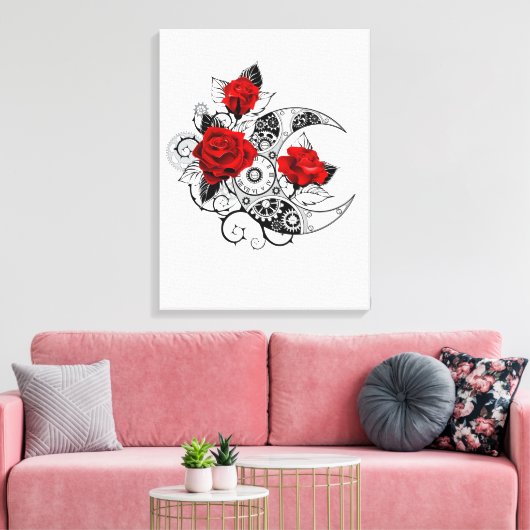 Mechanische haling met rode rozen canvas afdruk (Insitu (Woonkamer))