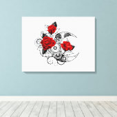 Mechanische haling met rode rozen canvas afdruk (Insitu (Houten vloer))