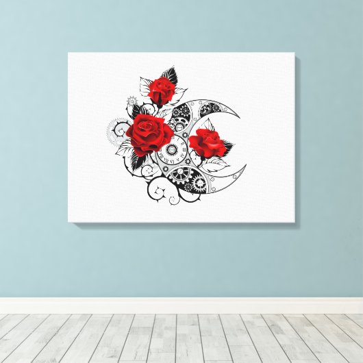 Mechanische haling met rode rozen canvas afdruk (Insitu (Houten vloer))