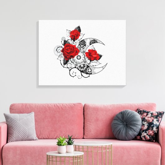 Mechanische haling met rode rozen canvas afdruk (Insitu (Woonkamer))