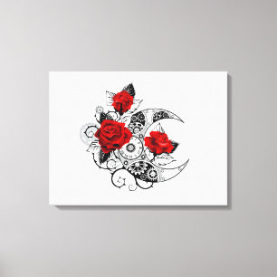 Mechanische haling met rode rozen canvas afdruk