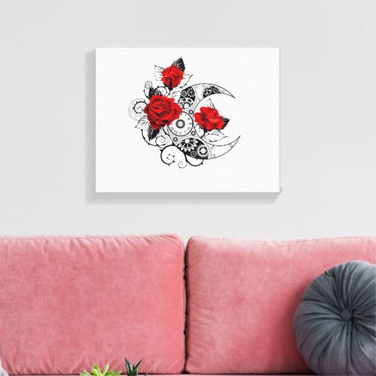 Mechanische haling met rode rozen canvas afdruk (Insitu (Woonkamer))