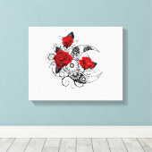 Mechanische haling met rode rozen canvas afdruk (Insitu (Houten vloer))