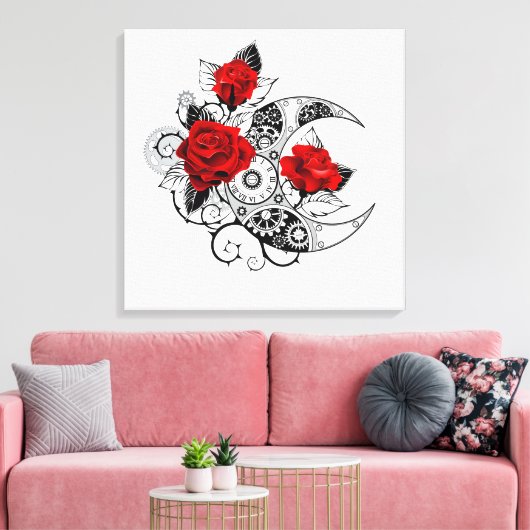 Mechanische haling met rode rozen canvas afdruk (Insitu (Woonkamer))