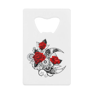 Mechanische haling met rode rozen creditkaart flessenopener