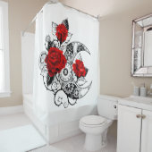 Mechanische haling met rode rozen douchegordijn (In situ)