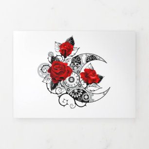 Mechanische haling met rode rozen drieluik uitnodiging