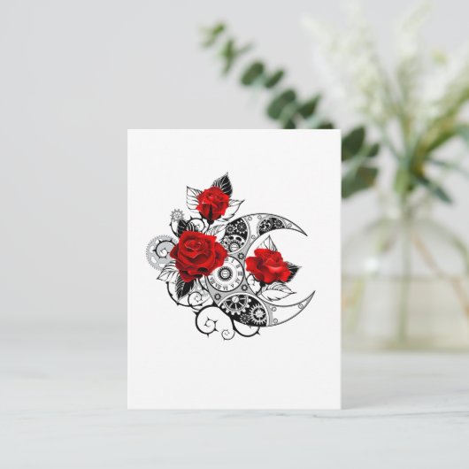 Mechanische haling met rode rozen feestdagenkaart (Staand voorkant)