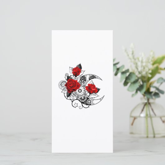 Mechanische haling met rode rozen feestdagenkaart (Staand voorkant)