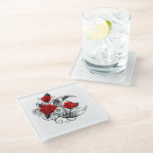 Mechanische haling met rode rozen glazen onderzetter (Schuin)