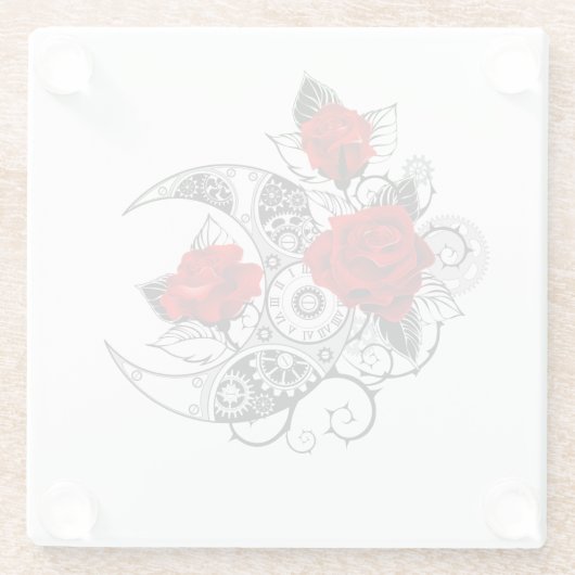 Mechanische haling met rode rozen glazen onderzetter (Achterkant)