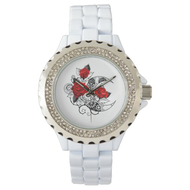 Mechanische haling met rode rozen horloge (Voorkant)