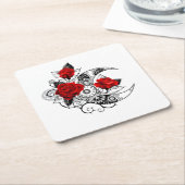 Mechanische haling met rode rozen kartonnen onderzetters (Schuin)