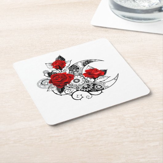 Mechanische haling met rode rozen kartonnen onderzetters (Schuin)