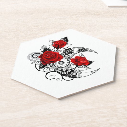 Mechanische haling met rode rozen kartonnen onderzetters (Schuin)