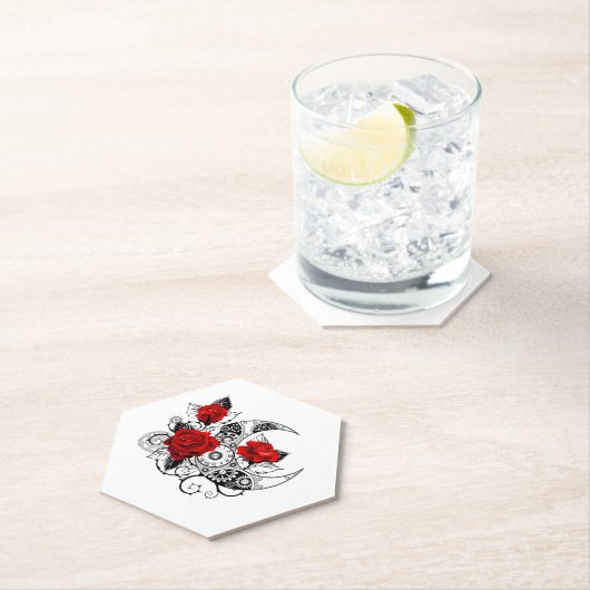 Mechanische haling met rode rozen kartonnen onderzetters (Insitu)