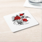 Mechanische haling met rode rozen kartonnen onderzetters (Schuin)